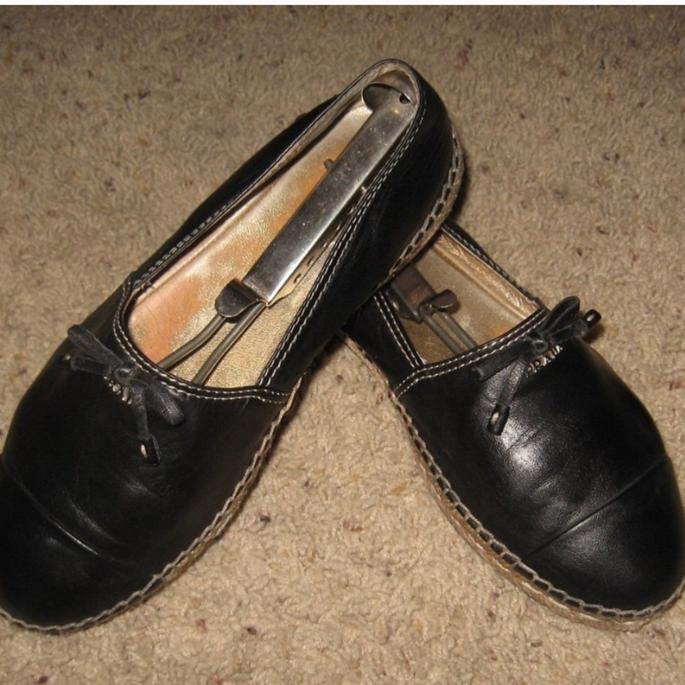 Prada Bow Leather Espadrilles - 36 1/2  - Black